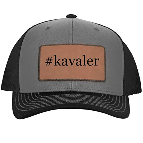 #Kavaler - Hashtag Leather Dark Brown Patch Engraved Trucker Hat, Grey-Steel, One Size