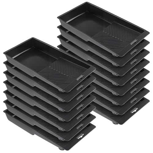 CHUIFAI 15 bandejas de plástico de color negro, 30 x 15,5 cm, bandeja grande de pintura, bandeja de plástico para pintura de pared, accesorios de pintura