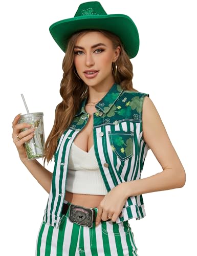 Women Vest St Patricks Day Sleeveless Jean Jacket Irish Gifts Denim Vest Top