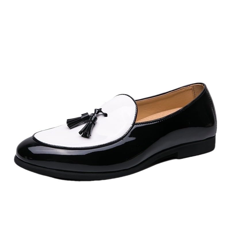 Men’s Casual Slip-On Shoes with Tassel, Two-Tone Leather Loafers, Business & Fashion All-Match Flats for Outdoor Driving
