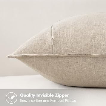 MIULEE Beige Linen Pillow Covers Pack of 4 Decorative Natural Solid Throw Pillow Covers Soft Accent Boho Farmhouse Couch Pillowcases Modern Spring Home Decors for Living Room Bed Sofa 18x18 Inch