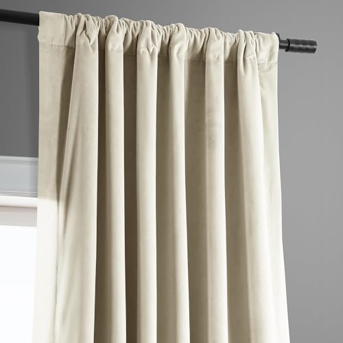 HPD Half Price Drapes Signature Velvet Thermal Blackout Curtains for Living Room 63 Inch Long (1 Panel) Rod Pocket Insulated Blackout Curtains for Bedroom Window Curtains, 50W x 63L, Alabaster Beige