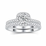 Halo Wedding Ring Set for Women Bridal Sets Wedding Rings Platinum Plated Silver, 1-1/2 Carat (ctw)