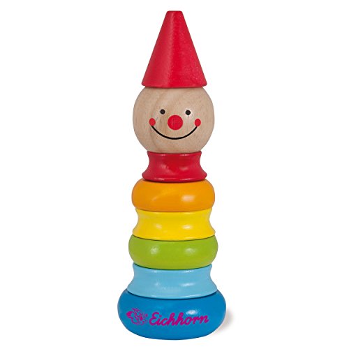 Eichhorn 100005055 - Steckfigur, Kasper, 5 Ringe mit Steckkopf und Hut, 17,5cm, 8-tlg., 100% Birkenholz Bunt