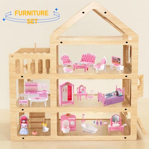 image for MOLINGXUAN Princess Dollhouse Furniture Set, 48 Piece Luxury Miniature