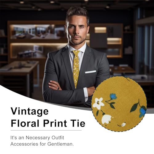 Image of Luckyvestir Ties for Men, Sage Green Cotton Floral Tie 2.76 inch Flower Printed Men's Neckties for Wedding /Groomsmen /Suit /Party