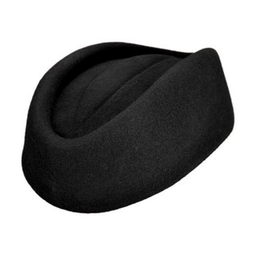 Black Stewardess Pillbox Hat - Air Hostess Uniform Wool Felt - Retro Style