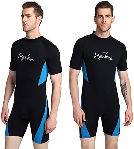 LayaTone Shorty Wetsuit Men Women 3mm Neoprene Wetsuits Surfing Scuba Diving Canoeing Suits Adults Men Diving Suits Shortie Wetsuit Women (Blue,5XL)