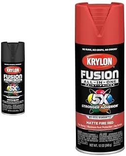 Bundle of Krylon Fusion All-In-One Adhesive Spray Paint for Indoor/Outdoor Use, 12 oz, Black + Krylon Fusion All-In-One Adhesive Spray Paint for Indoor/Outdoor Use, 12 oz, Fire Red