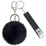 Newest Upgraded Credit Card Grabber For Long Nails,Cute Debit Bank Card Puller Keychain ATM Card Clip with Pom Pom Ball and Plastic Clip for Girls Women (Black)