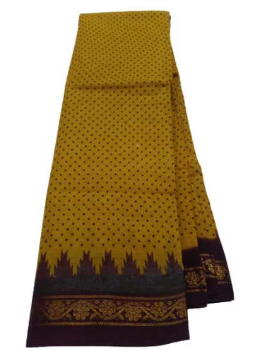 GenericMustard Zari Brown Border Amri Fashion Women's Cotton Saree (Sari) Double Side Zari Border Sungadi Saree | Without Blouse | 5.8 Mts