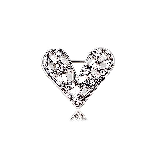 Image of White Crystal Heat Shape Brooches Pins Dainty Rhinestone Love Heart Brooches Women Girls Valentine's Day Gift