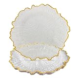CN JIAHE 13inch Clear Acrylic Reef Gold Rim Charger Plates Set of 8, for Dinner, Wedding, Party, Event Decoration.