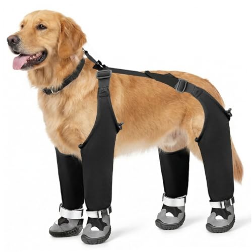 Xoeryoy Dog Boots with Suspenders, Waterproof Anti Dirt Dog Suspender Boots, Anti-Slip Adjustable Pants for Outdoor Walking & Paw Protectors, S