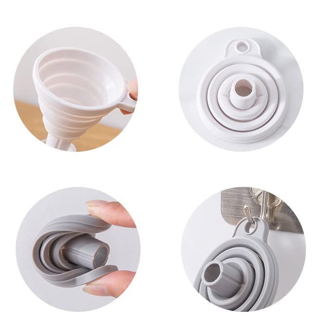 2 PCS Silicone Collapsible Funnel Flexible Portable Mini Silicone Foldable Funnel for Liquid/Powder Transfer Hopper Food Grade Silicone Funnel