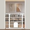 Baby Gate with Cat Door, 29.5-40.5 Inch Extra Wide Pet Gates Cat Door, Walk Through Dog Gates Indoor for Cat Puppy, Safety Child Gate Pressure Mounted No Drill, Pet Barrier for Stairs Doorway, White