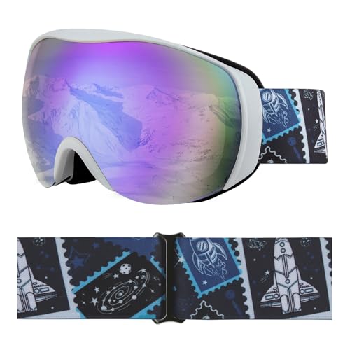 YooxArmor OTG Kids Ski Goggles Anti fog Skiing Snowboard Goggles with Double Lenses for Children 6-14 Years 100% UV 400 Protection for Boys Girls Helmet Compatible