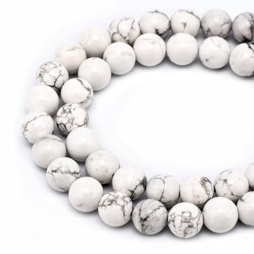 Bymitel 60 pcs Natural Genuine Real Round Loose Stone Beads Gemstone Spacers for Charm DIY Jewelry Making 15.5" per Strand 6mm (White Howlite, 6mm)