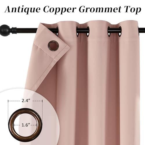 Image of HUTO Blackout Bedroom Curtains Panels 72 Inch - Energy Saving Thermal Insulated Privacy Protect Antique Copper Grommet Sun Block Drapes for Living Room, 1 Pair, 52 by 72 Inch, Blush Pink