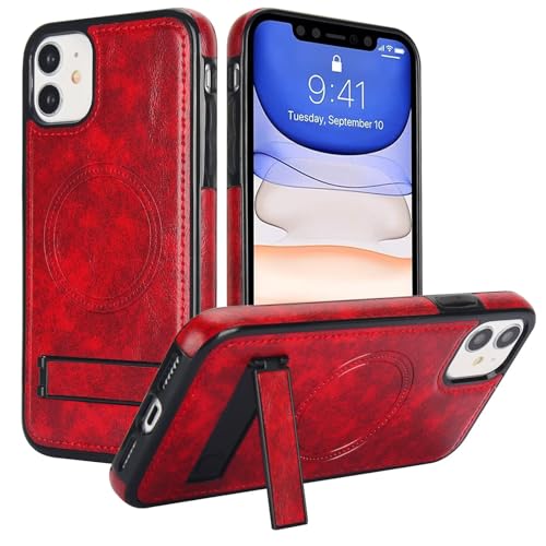 Coque iPhone 12 Mini étui portefeuille cuir mince antichoc rouge MagSafe