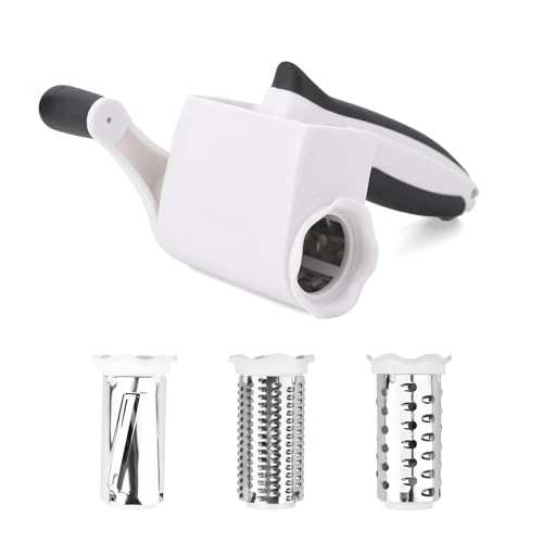 Asaiy Grattugia rotante per formaggio, con 3 lame intercambiabili in acciaio inox, per formaggio, cioccolato, noci e verdure, facile da pulire