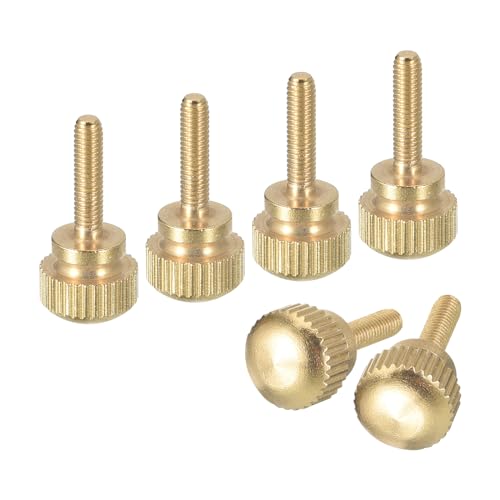 sourcing map Tornillos moleteados M3 x 12 mm, 6 tornillos moleteados de latón con cierres de pomos de agarre de hombro, tono latón