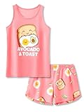 Beezizac Avocado & Toast Pajamas for Tween Girls Soft Cute 2-Piece Tank Top PJ Set Big Kid Trendy Outfit Size 14