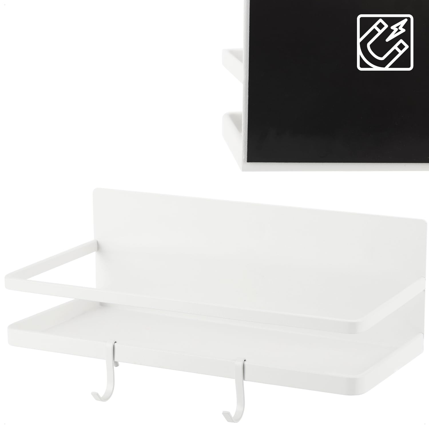 com-four® Ripiano magnetico per frigorifero - Sospeso con 2 ganci ciascuno - Organizer in metallo, capacità di carico fino a 6 kg