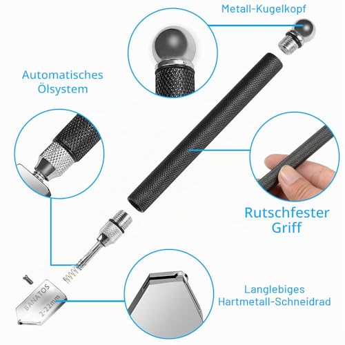 Foto von Glasschneider & Fliesenschneider 2-22mm für Dickes Glas Fliesen Spiegel Mosaik Schneiden- Glasschneide-Werkzeug mit Ergonomischer Griff und Austauschbaren 3 Hartmetall-Schneidköpfen