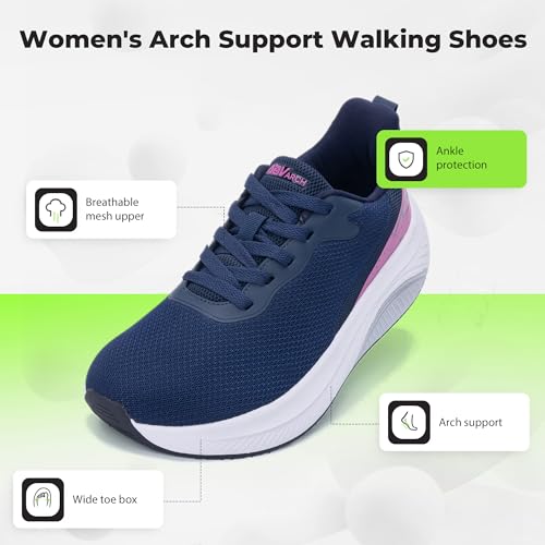 QAUPPE Wide Toe Box Shoes Women Arch Support Walking Sneakers Tennis Sneakers Orthotic Plantar Fasciitis Shoes US 6-112