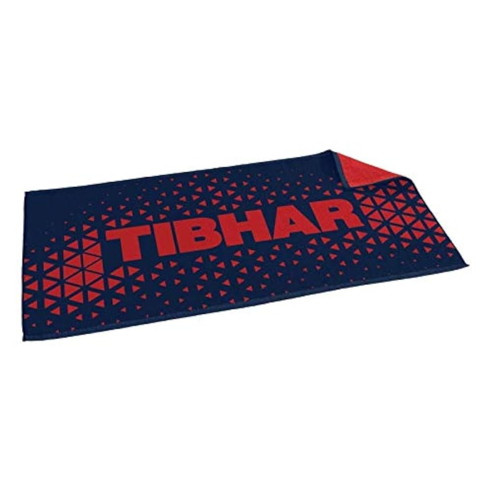 Serviette De Sport Tibhar - Bleu Marine Et Jaune - 100% Coton - 50x100 Cm - Pour Tennis Et Compétition