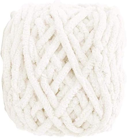 Single Thick Terylene Ice Strip Quick Yarn Needle Knitting Woven Blanket Slipper Line Coarse Wool Woven Crochet Thread Blanket Yarn Big Ball for Weave Scarves(Milk White)