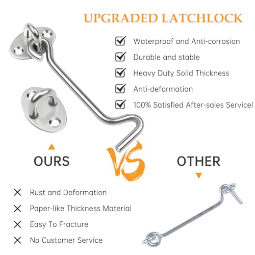 ZiYuya Hook and Eye Latch, Stainless Steel Gate Hook Cabin Hook Lock, Hook Eye Latch Door Lock Hook Lock Latch for Wooden Gates Window Brace Gate Door Catch (Silver, 1 Pack, 10 Inch) - Image 4