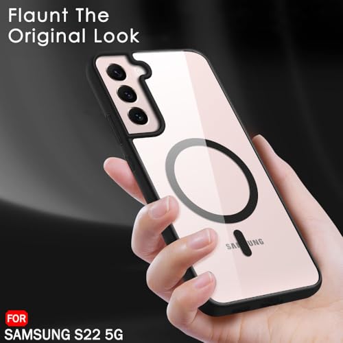 Image of TheGiftKart Hybrid Back Cover Case for Samsung Galaxy S22 5G Compatible with MagSafe | Shockproof Design | Hard Transparent Back Cover Case for Samsung Galaxy S22 5G (PC & TPU, Black Sides)