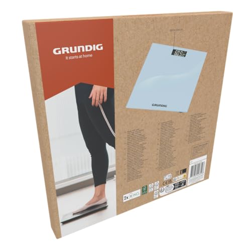 Grundig Digitale Personenwaage – Glaswaage mit LCD-Anzeige – Körperfettwaage 30x30 cm – Digitalwaage für den Alltag – Rutschfestes Design