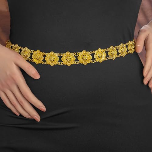 Navoky Boho Gold Belt Women Flower Metal Belts Adjustable Body Link Jewelry for Dress and Jeans2