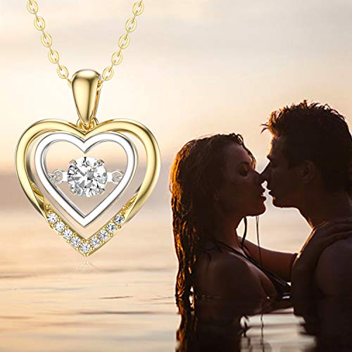 Sisgem 14K Gold Created Moissanite Heart Pendant Necklace For Women, Real Gold Anniversary Jewelry For Wife, Gifts For Her, 16+1+1" #TOP5