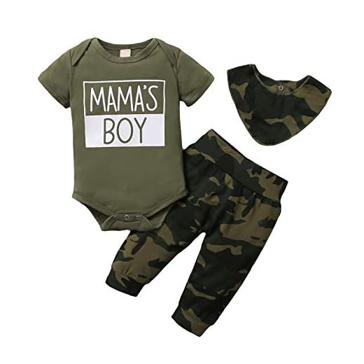 Rehomy Baby småbarn pojke kläder mamma pojke sparkdräkt kamouflage byxor haklapp 3 st sommarkläder set