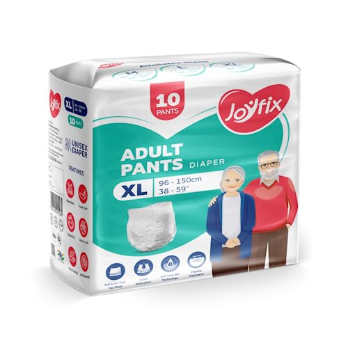 Image of JOYFIX Unisex Adult Diapers|Pant Style|Waist Size 96-150 Cm (38 inch-59 inch)|Extra Large|Odour Lock|Anti-Bacterial Absorbent|Xl (10 Pieces)