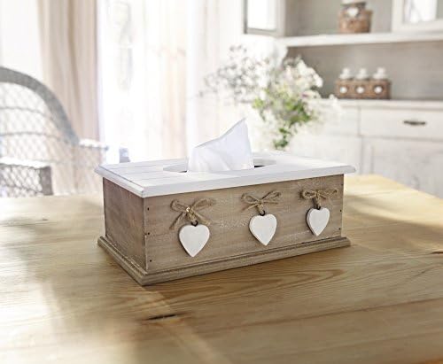 Tissue Box with White Hearts in Country House Style