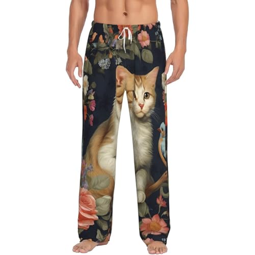 Pantalon de pyjama homme en flanelle douce supérieure avec imprimé floral et animalier raffiné