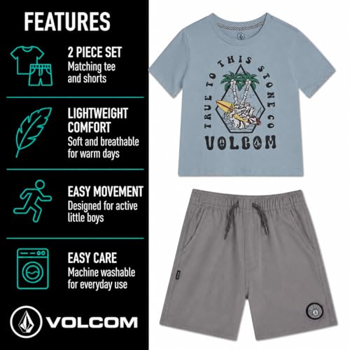Image of Volcom Toddler Baby Boy Shorts Set - 2 Piece Short Sleeve Graphic Tees and Shorts Infant Toddler Little Boys Summer Outfits