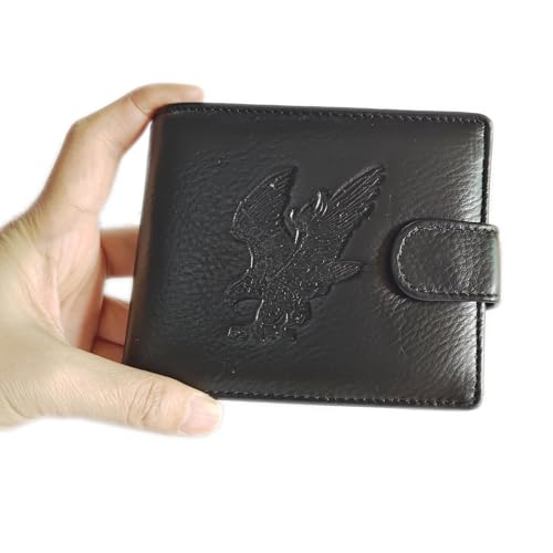 Men's Cool Eagle Wolf Horse Totem Cowhide Leather Vertical Wallet Zipper Multi-card Cardholder (Eagle B)3