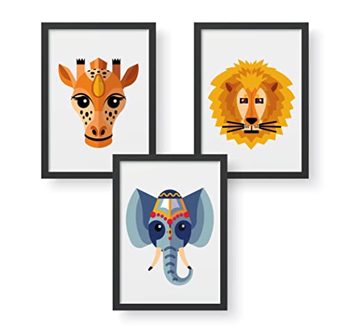 FEMO DESIGN® Poster Kinderzimmer Deko Junge / Mädchen | Bilder Babyzimmer Deko | 3er Set A4 (Animals) Cover
