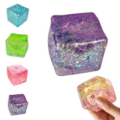 Cube Fidget Toys Anti Stress Cube Squishy,Jouets À Presser Squishy Cubes,Anti-Stress en Forme De Glaçon,Doux Squeeze Antistress Balle,Toucher Doux Et Froid pour Adolescents Adultes (4#Violet)