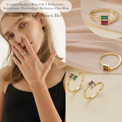 JSJOY Birthstone Rings for Women Dainty Emerald Blue Ring Birthday Gifts for Mom Her Gemstones CZ Ring for Teens Gold Rings That Don't Tarnish Adjustable Ring Jewelry Gifts3