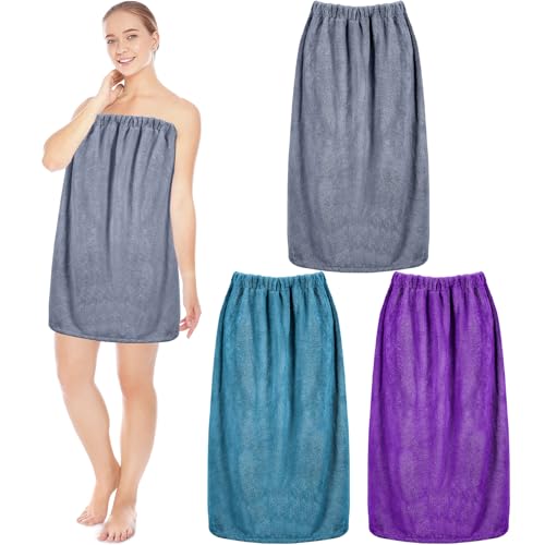 Image of Cuffbow 3 Pcs Towel Wrap for Women Spa Body Robe Full Length Female Bath Shower with Adjustable Closure Elastic Top Plush