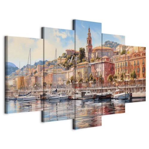 murando - Acoustic Canvas Wall Art Alte Italian City 200x100 cm 5 pieces - Picture With Acoustic Foam Sound Absorption Print Image Artwork Room Acoustics Soundproofing Harbour City Boat d-H-10007-b-c