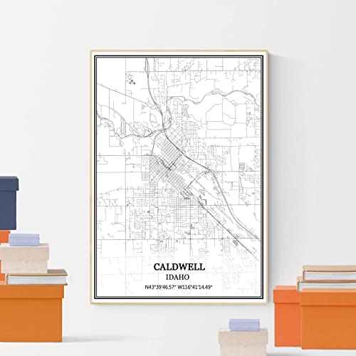 Tanokcrs Caldwell Idaho Usa America Map Wall Art Canvas Print Poster Artwork Unframed Modern Black And White Map Souvenir Gift Home Decor #TOP3