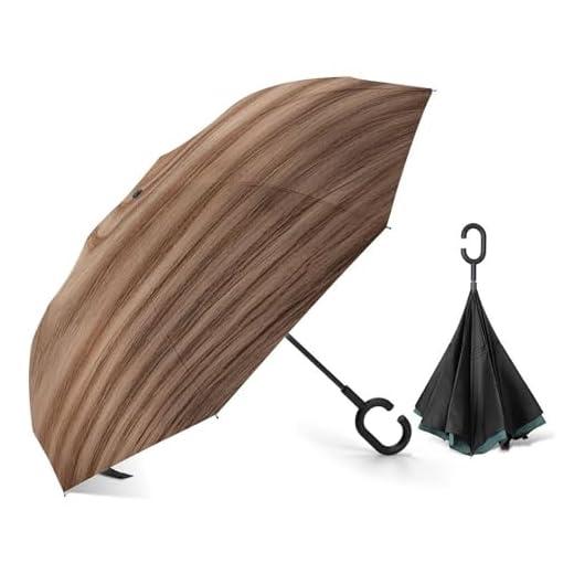 Wood Grain Reverse Folding Umbrella